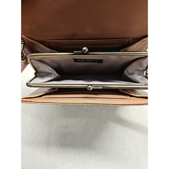Vtg Nine West Brown Faux Leather Wristlet Micro Mini Bag Kiss Me Change purse - Picture 8 of 11